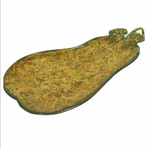 Decorative Metal Pear Shaped Footed Tray Curved Serving Platter‎ Rustic Country - Picture 2 of 4
